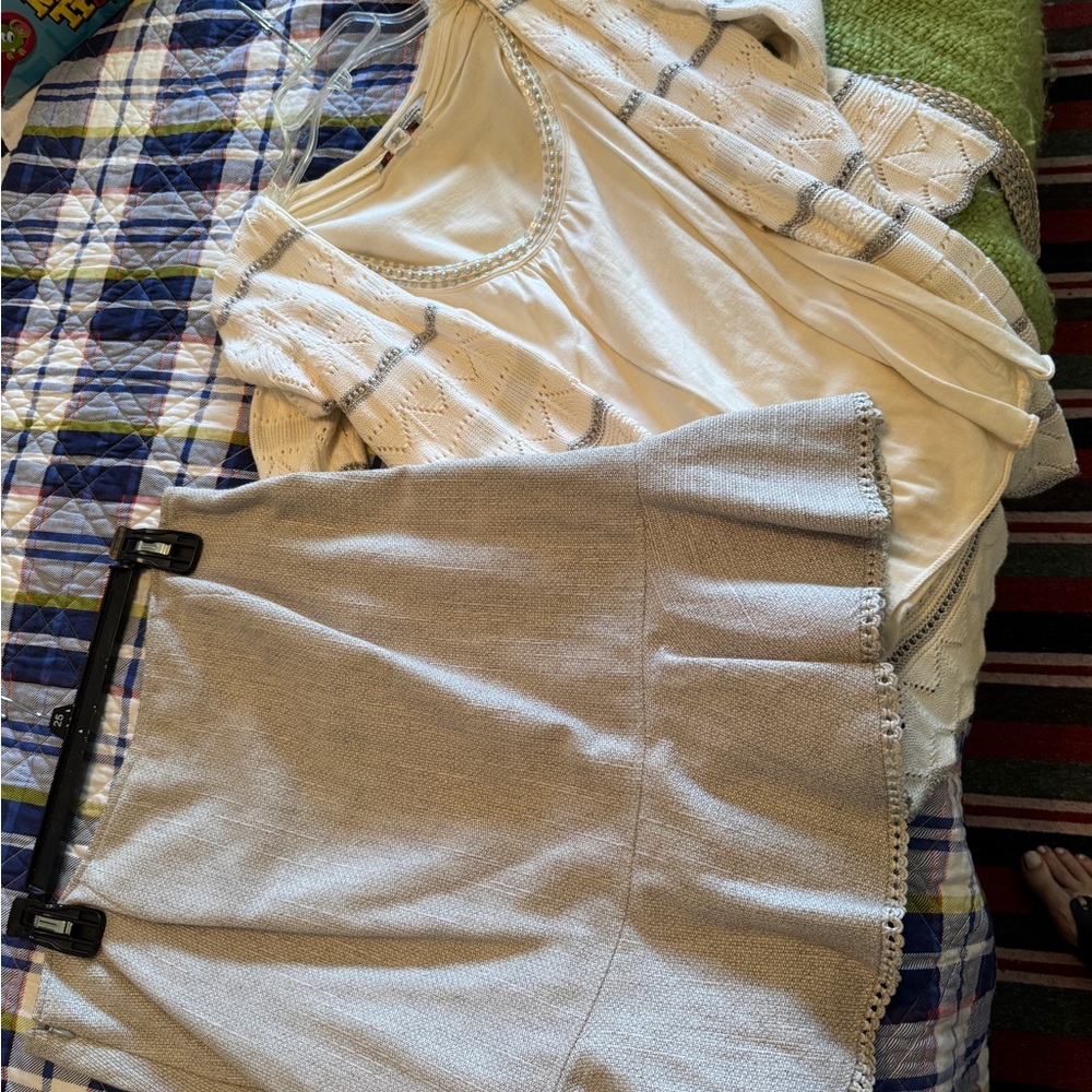 3 piece Elegant Cream and Gray Skirt Set
